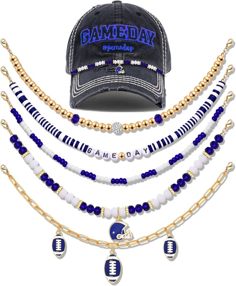 YAHPERN 5PCS Game Day Trucker Hat Chains Decorative Football Chains Baseball Cap Chains for Hat Bill Decoration Charms DIY Mesh - Image 1